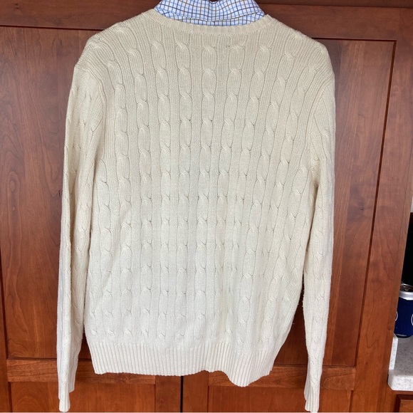 Polo by Ralph Lauren Men Cable Knit Sweater L 100% Tussah Silk V-Neck Pony Logo - Picture 2 of 11